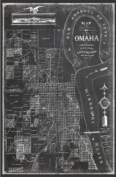 "Antique Omaha Chalkboard Map" Canvas