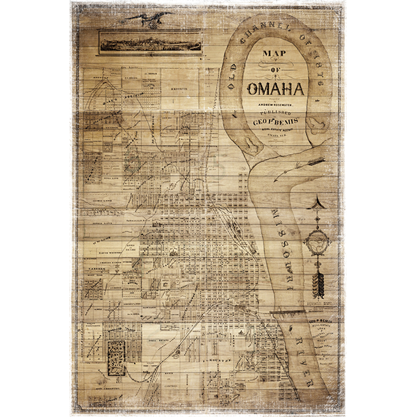 "Antique Omaha Wood Map" Canvas