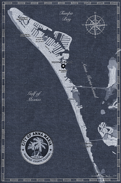 Anna Maria Island Customizable Map Canvas Navy Burlap (Name Your City/State)