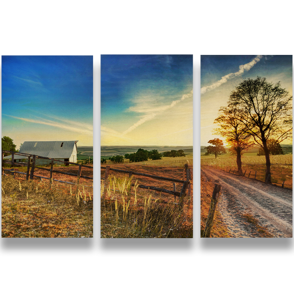 Nebraska Farm Road Triptych Canvas Set