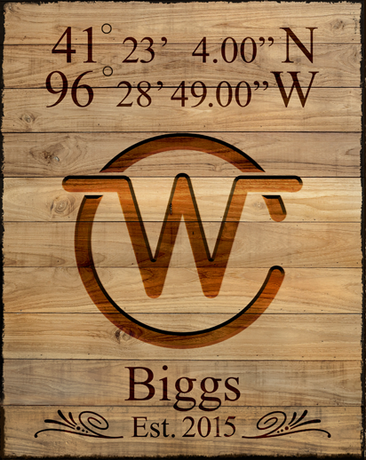 Custom Geo Location Logo Wood Canvas