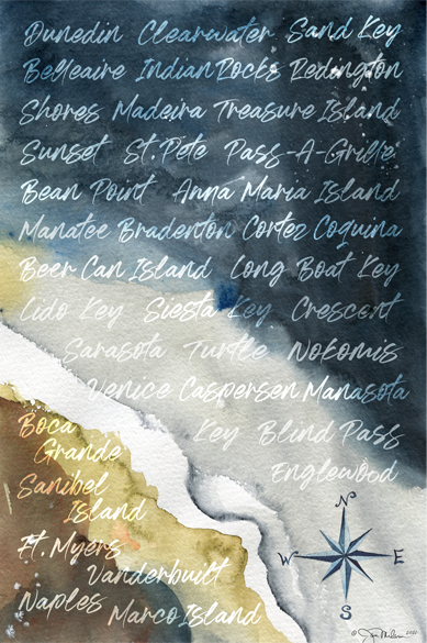 Southwest Florida Beaches Word Collage Canvas