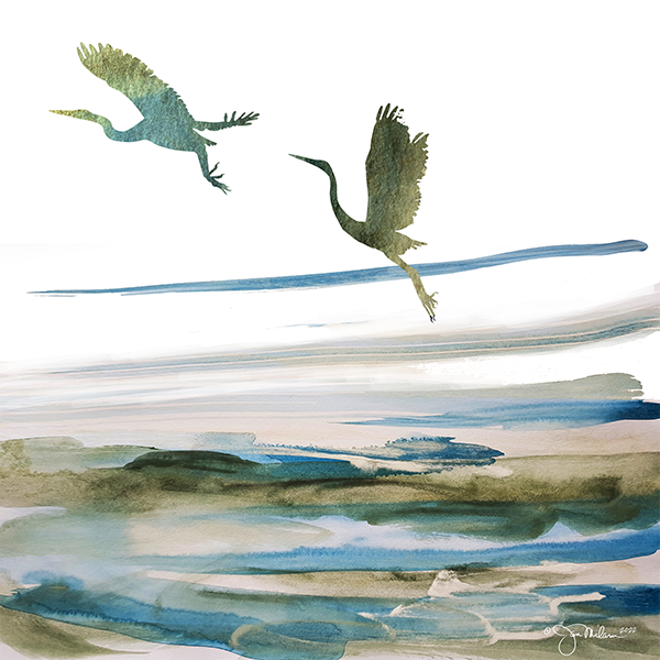 Soaring Cranes Watercolor Canvas